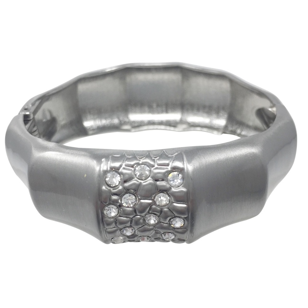 Pewter Silver Tone Brushed Hinged Bangle Bracelet